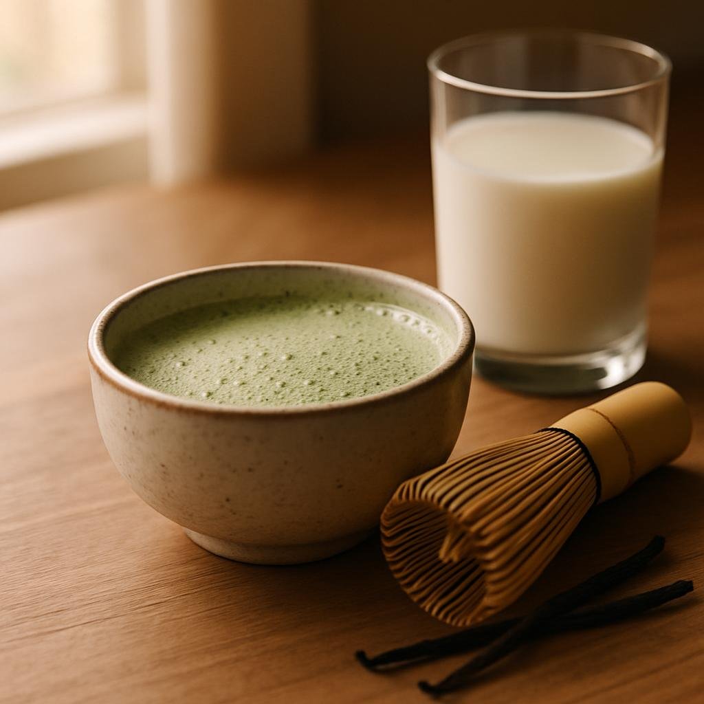 Brewing Matcha Green Tea Powder with real vanilla