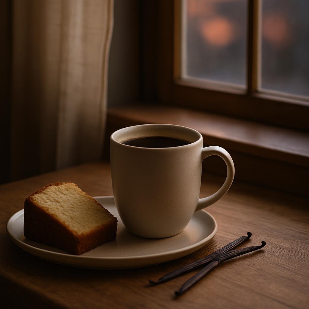 Peru Decaf Coffee served with vanilla bean pods