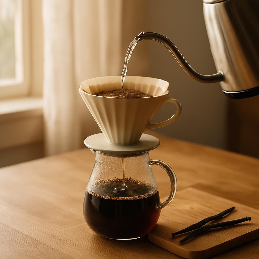 Brewing Peru Decaf Coffee with real vanilla