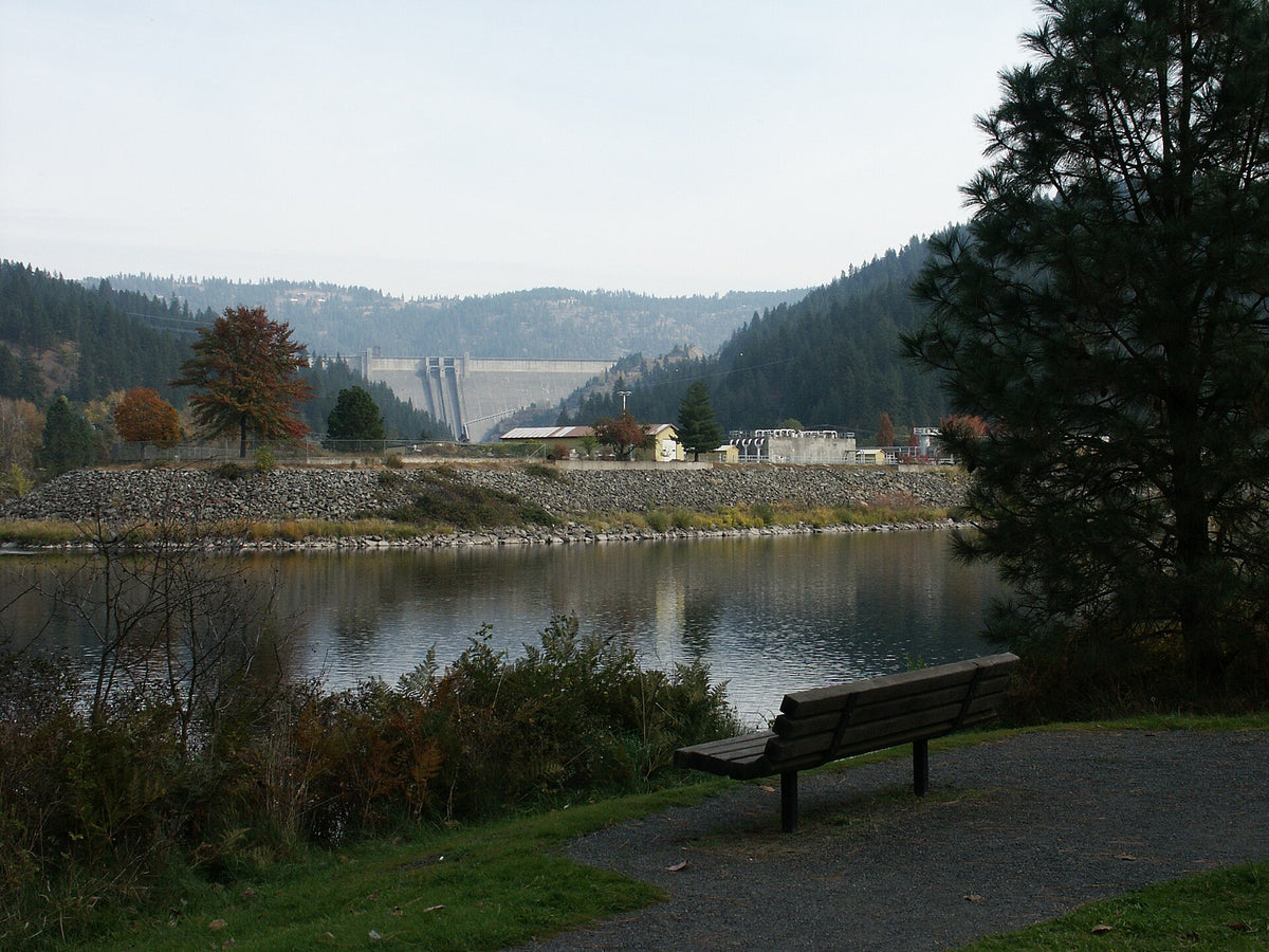 Northwest Passage Scenic Byway: View of Dworshak Dam from Canoe Camp, Orofiino