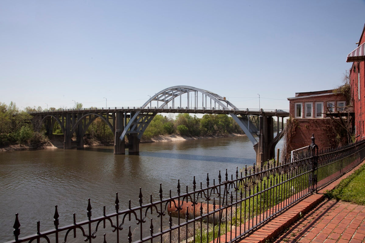 Selma to Montgomery March Byway: Edmund Pettus Bridge from the Riverside