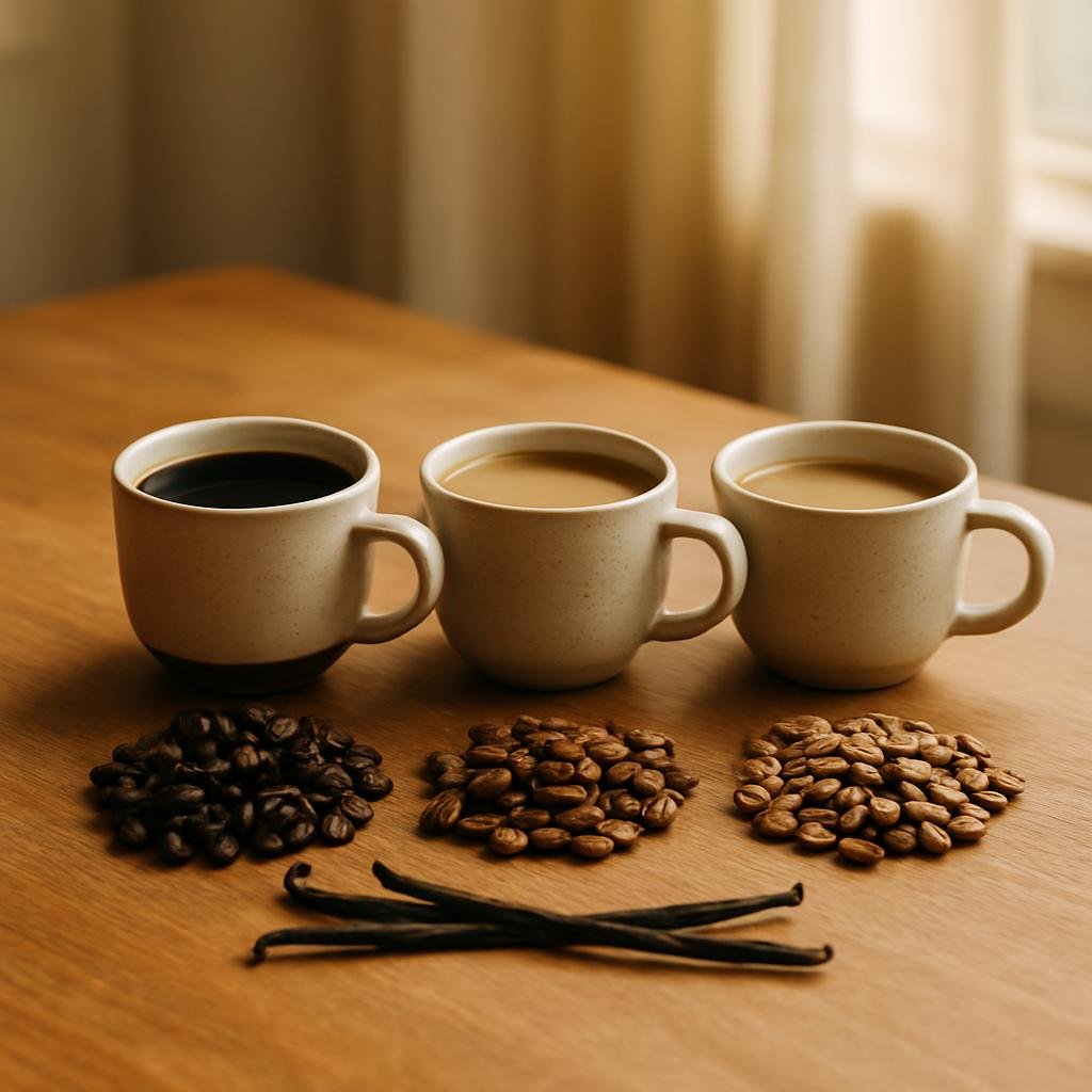 Single-Origin Coffee Sampler served with vanilla bean pods