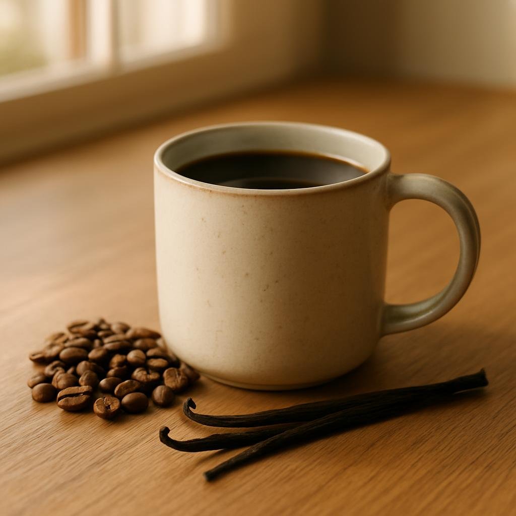 Ugandan Single-Origin Coffee served with vanilla bean pods